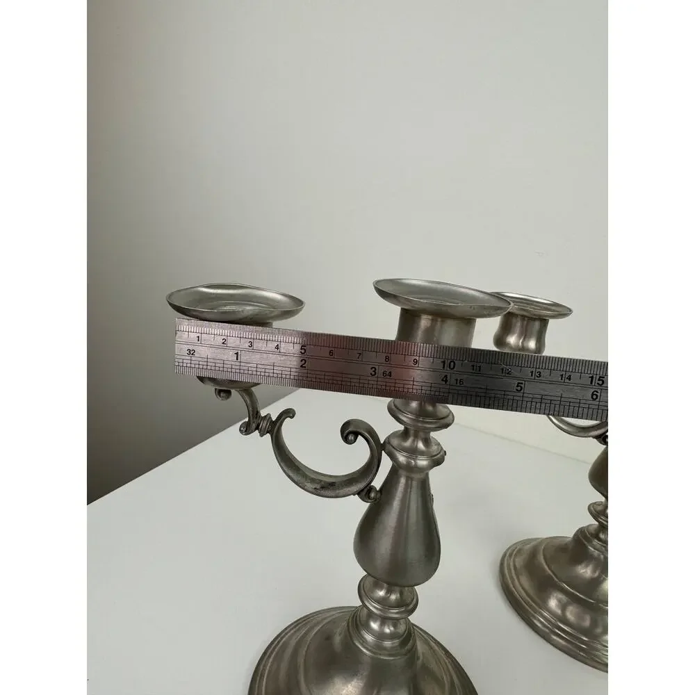 Vintage American Pewter Silver Stainless Steel Decor 2 Candle Holder Stick Set